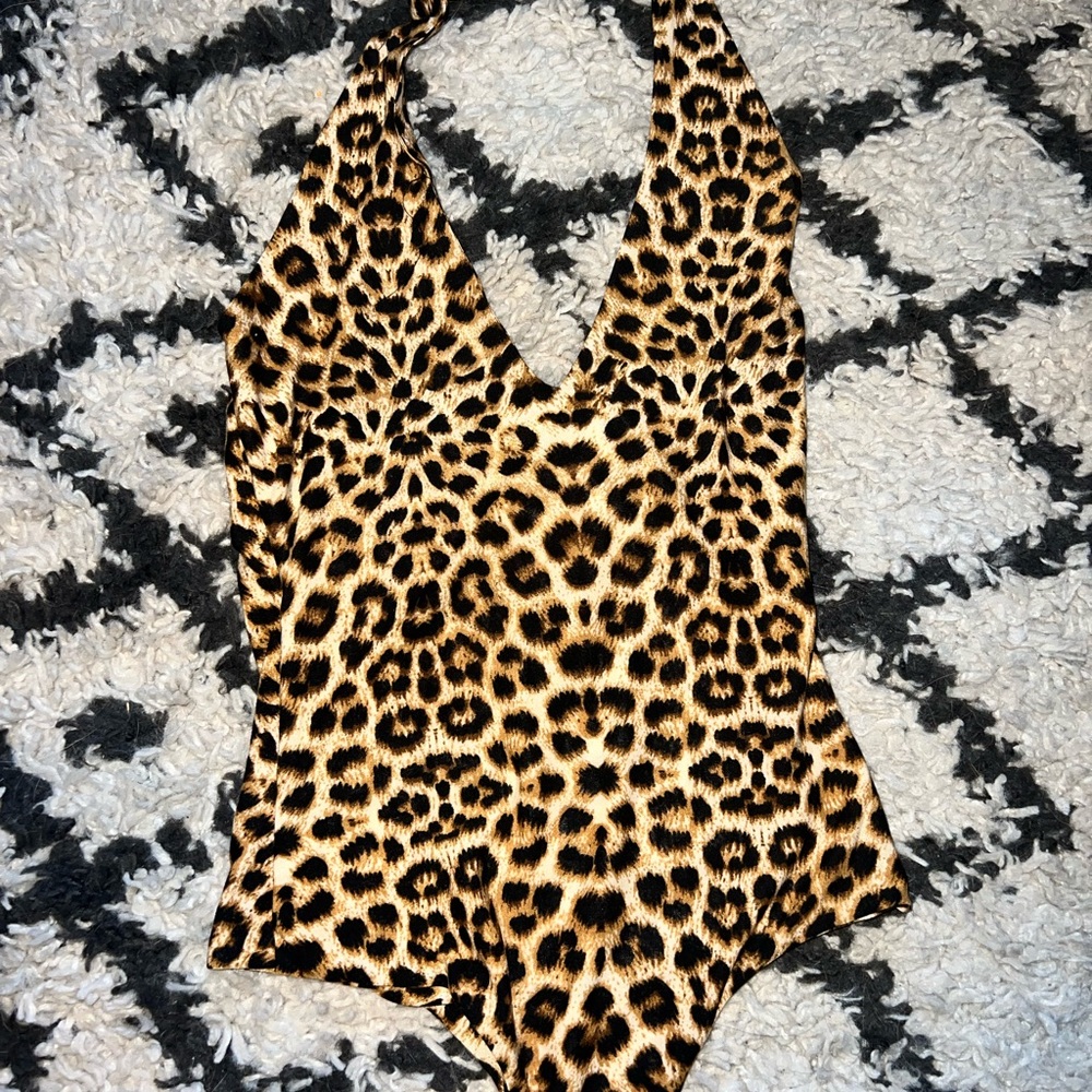 Leopard Print Halter Bodysuit Top